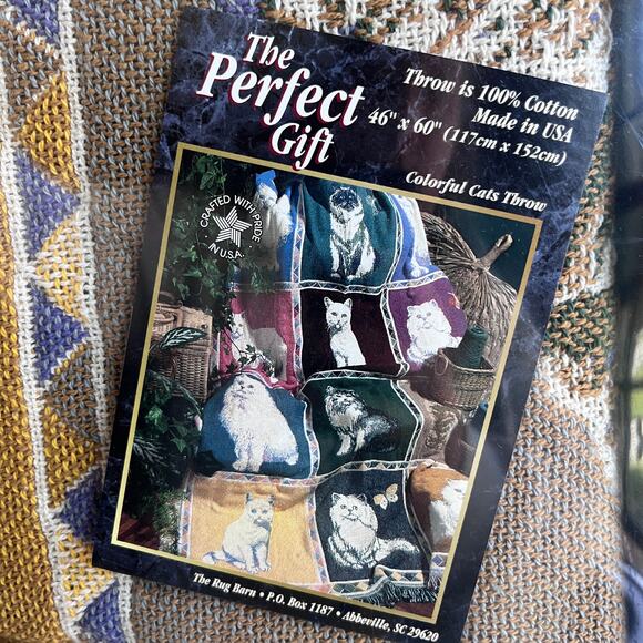 90's Colorful Cats II Gift Set - Cat Tapestry Throw Blanket Afghan The Rug Barn - Picture 3 of 10